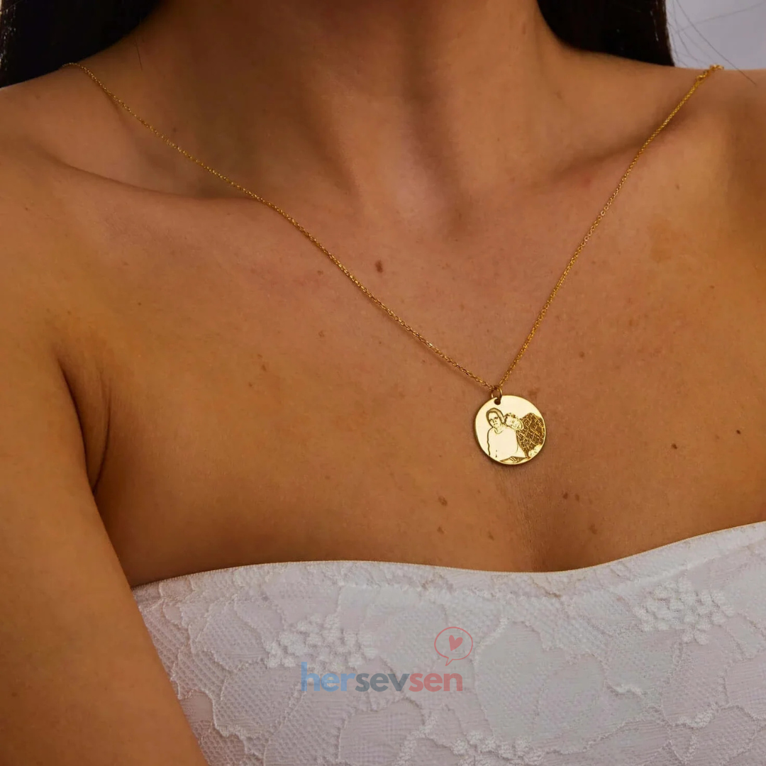 Kişiye Özel Lazer Çizim Fotoğraflı Kolye