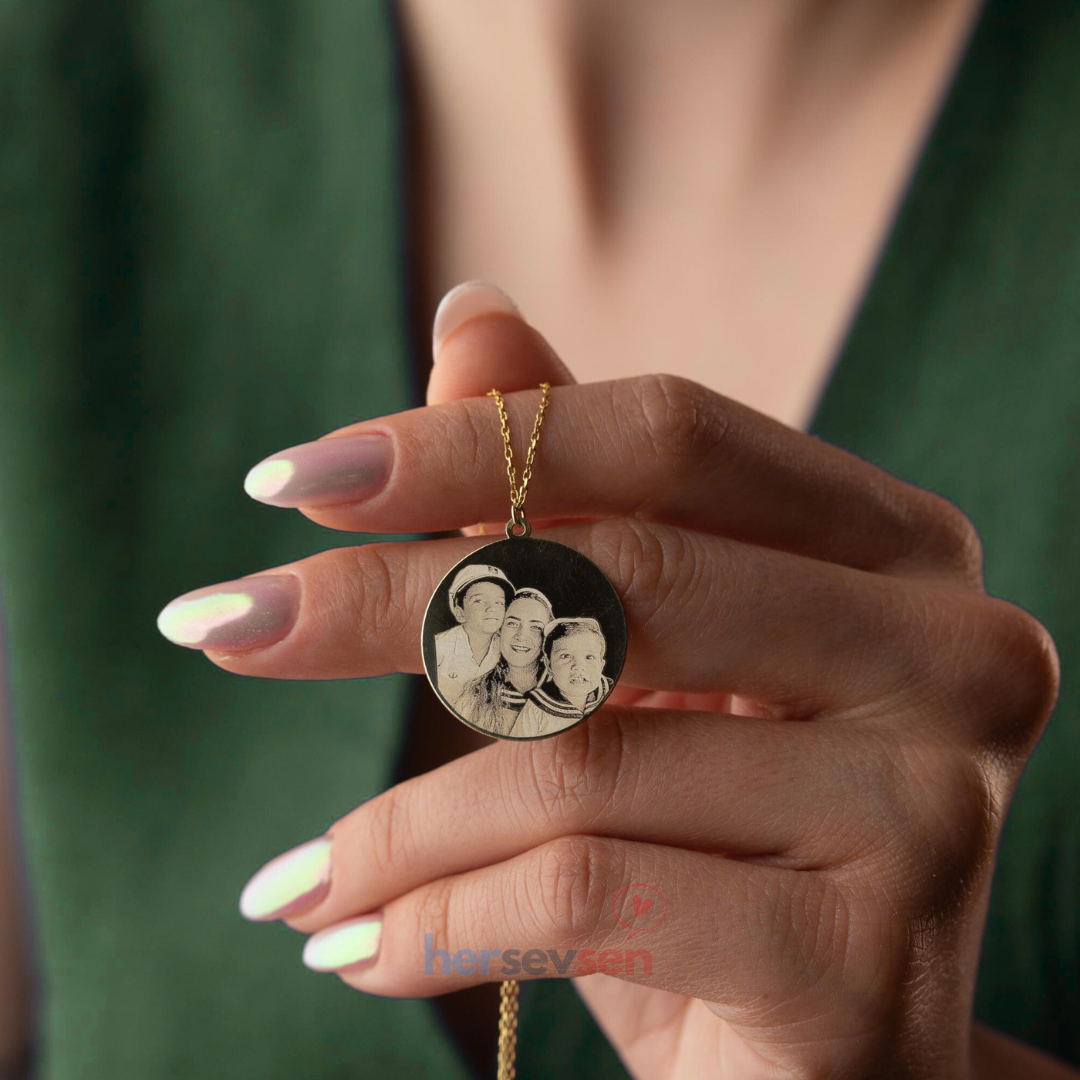 Kişiye Özel Lazer Çizim Fotoğraflı Kolye