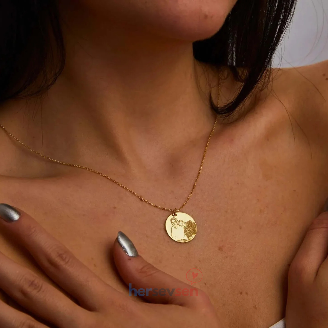 Kişiye Özel Lazer Çizim Fotoğraflı Kolye